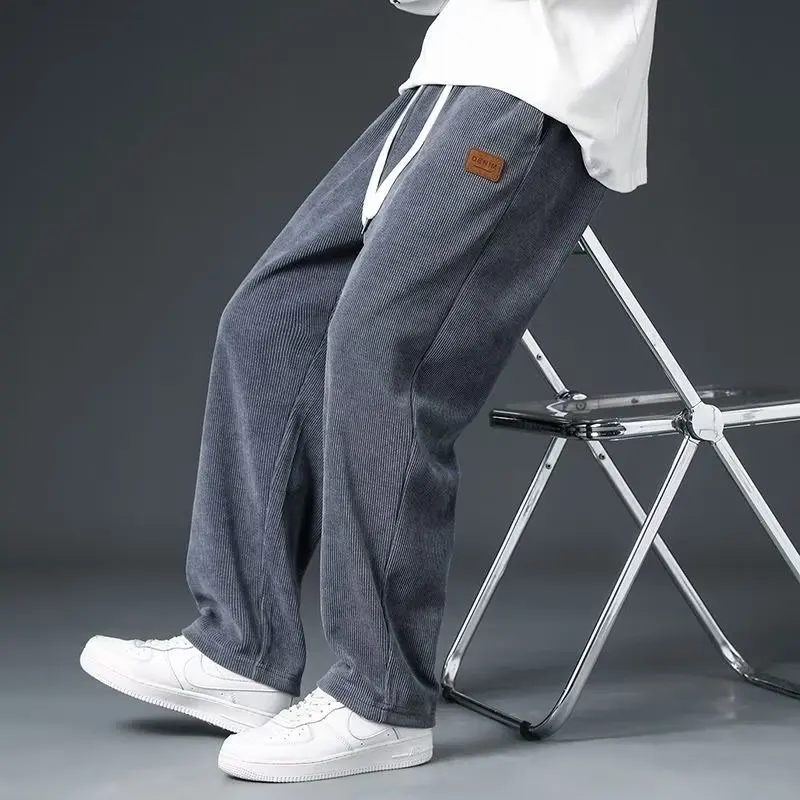

Men Fleece Casual Pants Thick Warm Corduroy Sweatpants Autumn Winter Drawstring Straight Trousers Outdoor Streetwear Casual Pant