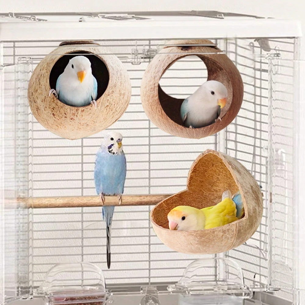 

Креативный птичий домик из скорлупы кокоса, птичьи клетки, гнездо для попугая, клетка для птиц ручной работы, игра для предотвращения игр, украшения, товары для птиц, подарки