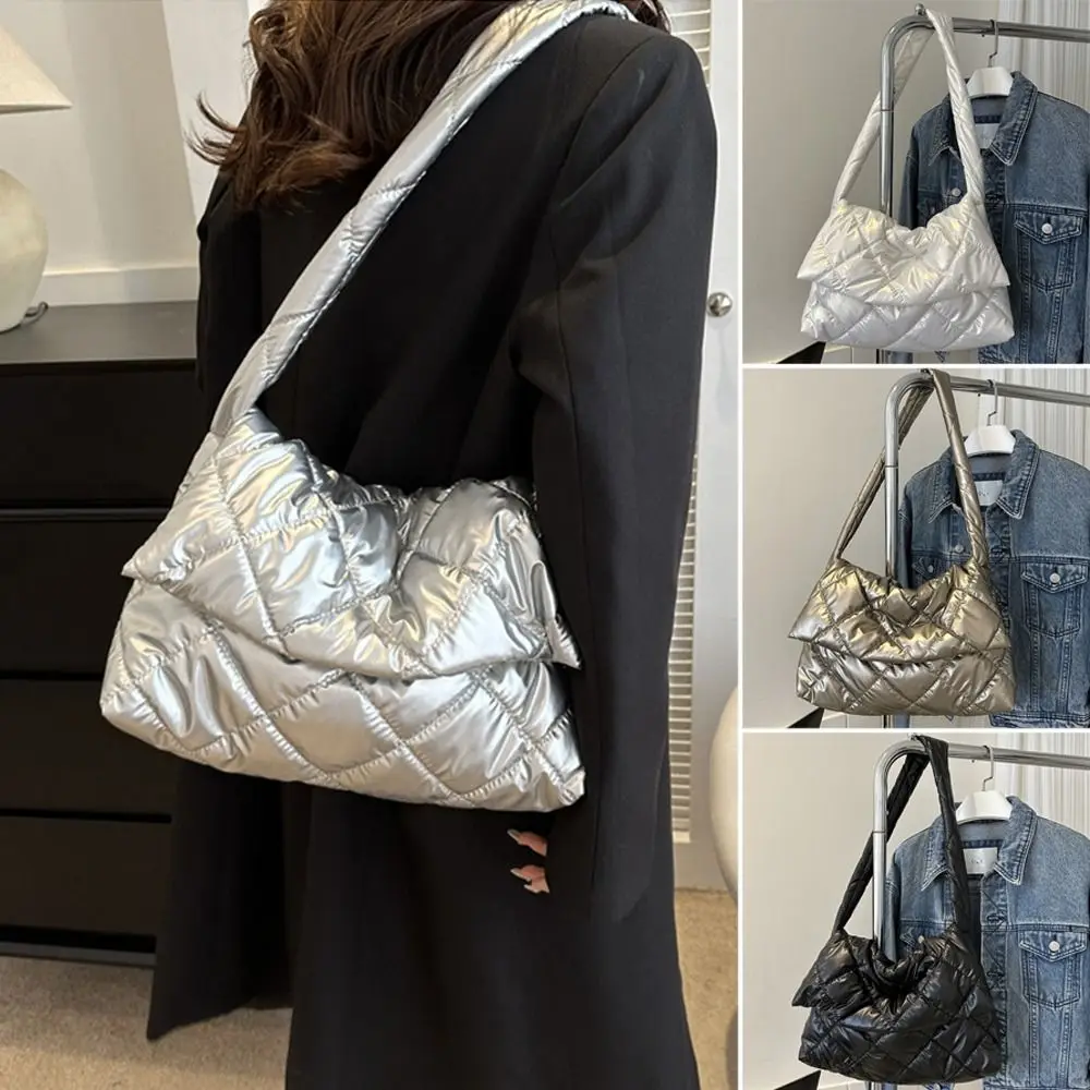Fashion Large Capacity Tote Bags Down Cotton Padded Quilted Handbags Shopping Bags Women Girls
