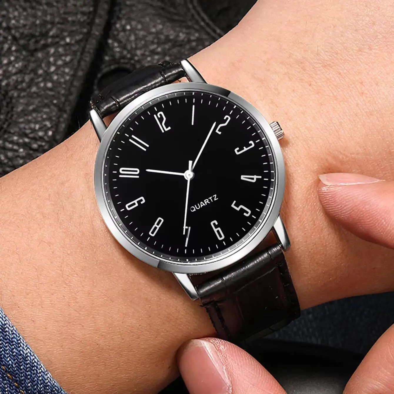 メンズアラビックアルレザーバンド、ビジネス時計、ボックスなしのブレスレットセット、ファッション、5個