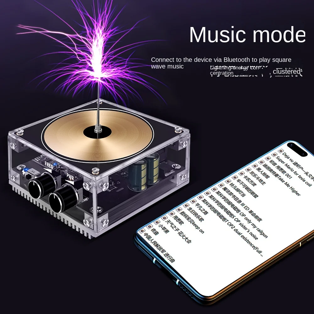 Bluetooth-compatible Music Tesla Coil AC110-240V 120W Palm Tesla Coil 10CM Voltage Pulse Electric Arc Generator High Frequency