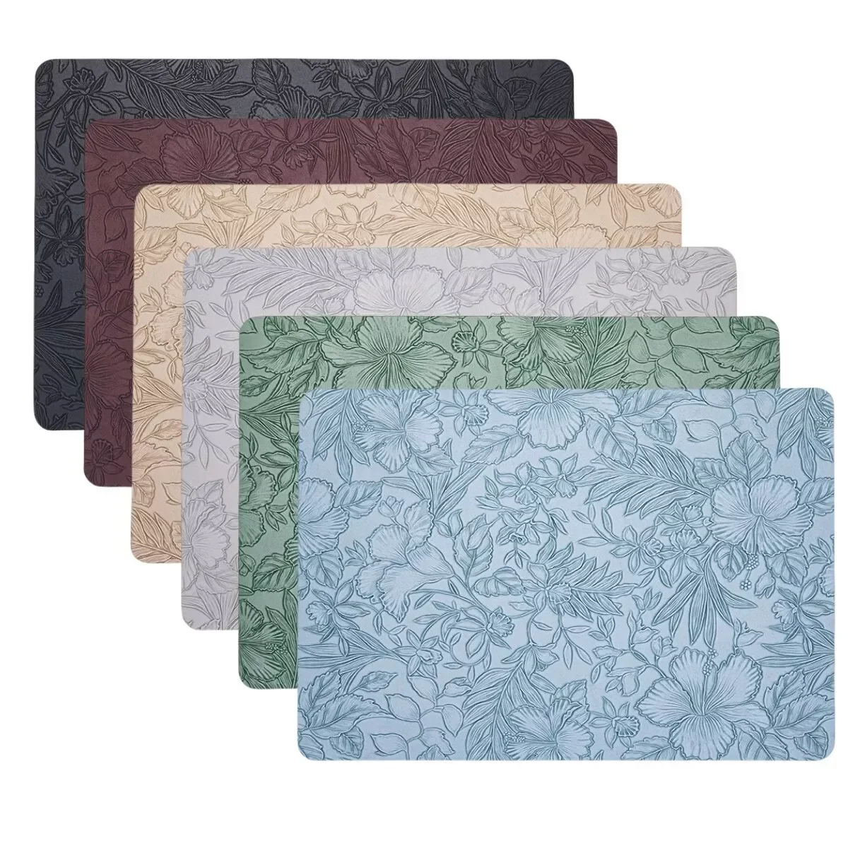 مفارش أطباق، مفارش أطباق منقوشة بالزهور مقاومة للحرارة وغير قابلة للانزلاق 100% مقاومة للماء ومضادة للزيت وقابلة للمسح من الجلد الصناعي #6