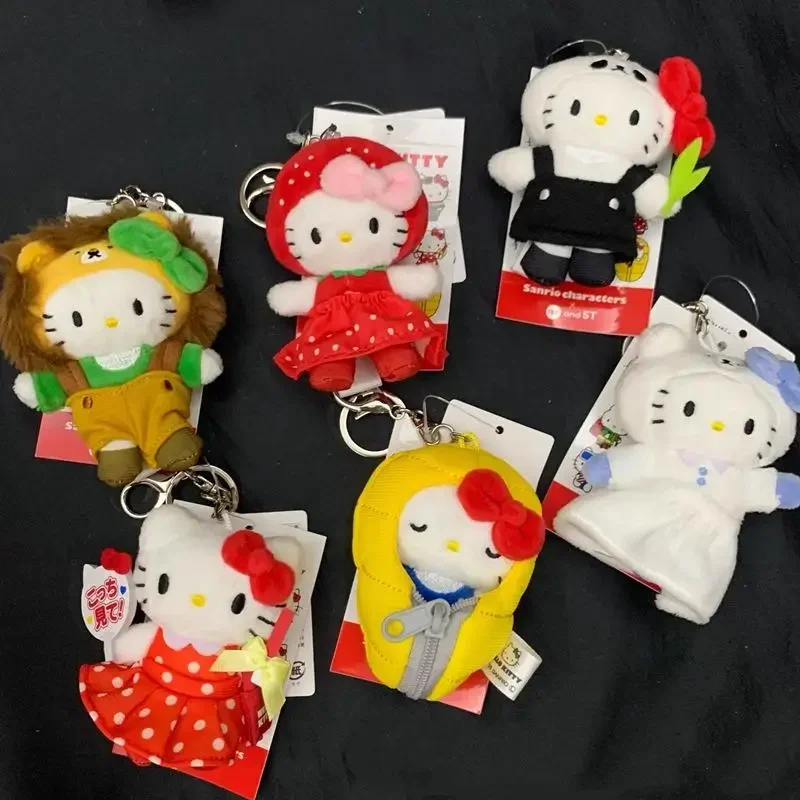 

Cartoon Hello Kitty Plush Keychain Cute Sanrio Black Skin Strawberry Sakura White Bear Series Bag Pendant Doll Gift