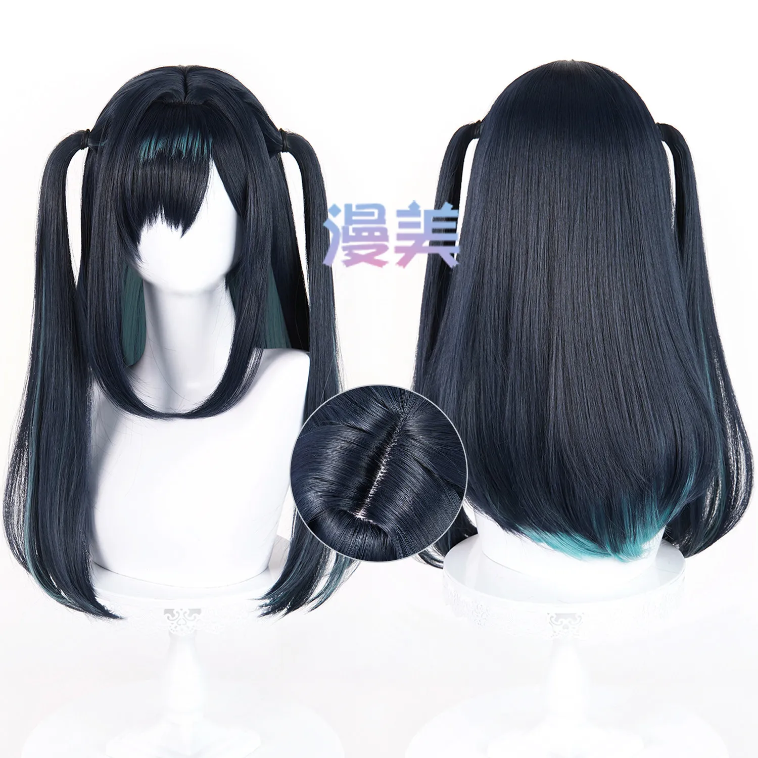 Arknights Closure Cosplay Wig, Blue-black Synthetic Hair with Elf Ears, Anime Coser Costume Prop for Comic Con