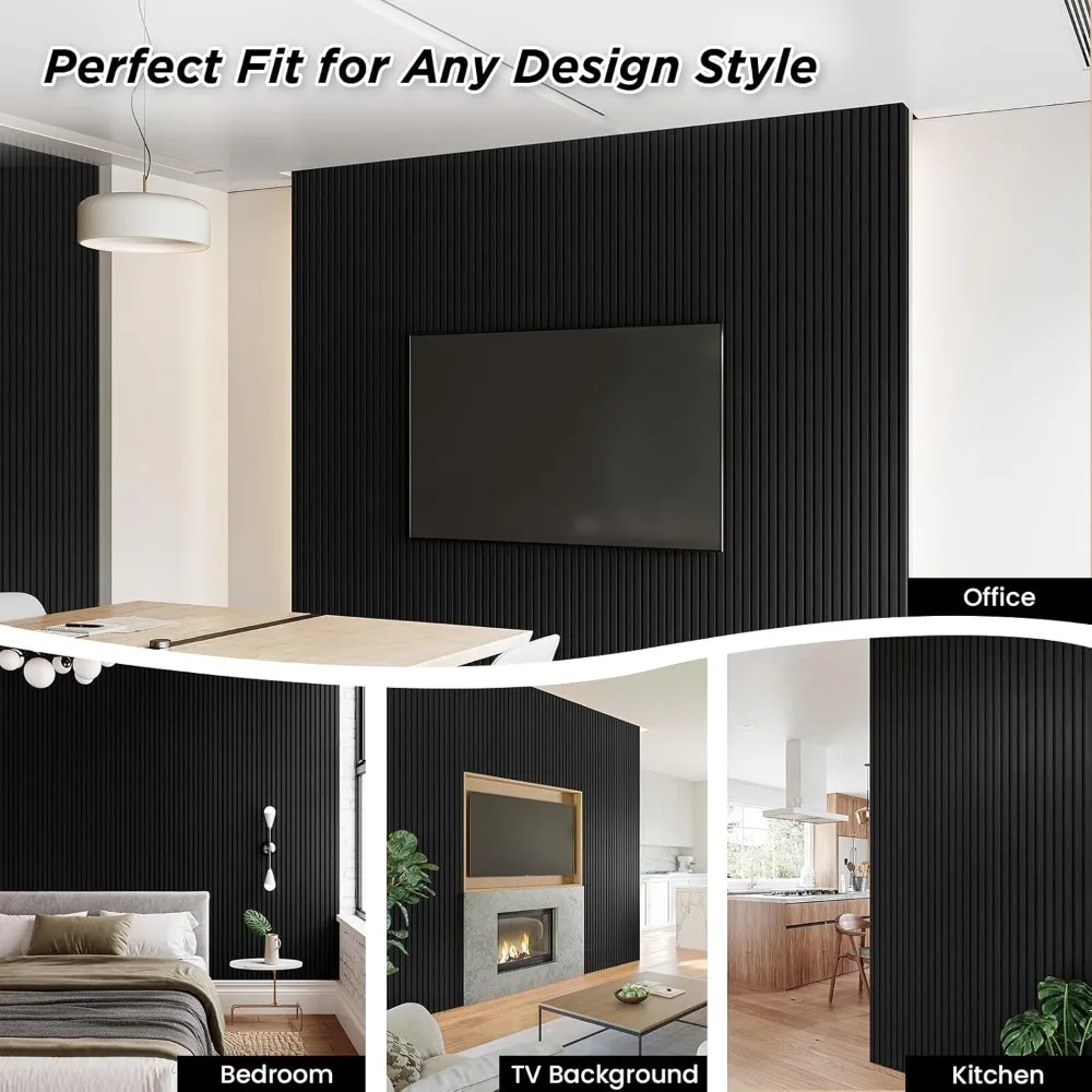 Paquete de 4 paneles de pared de listones de madera de 105,9 x 12,6, paneles de pared de madera insonorizados, paneles de madera acústica para pared, estriados 3D