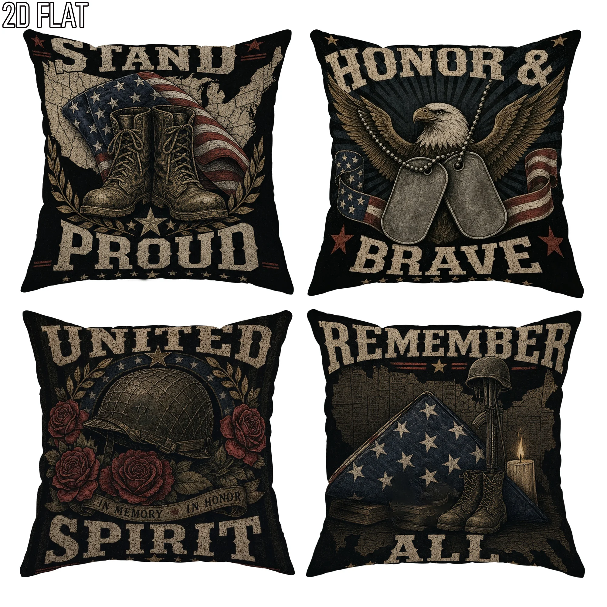 Patriotic US Flag Military Memorial Day Pillowcase Set Throw Pillow Covers 4PCS 45x45cm Home Decor Cushion Gift