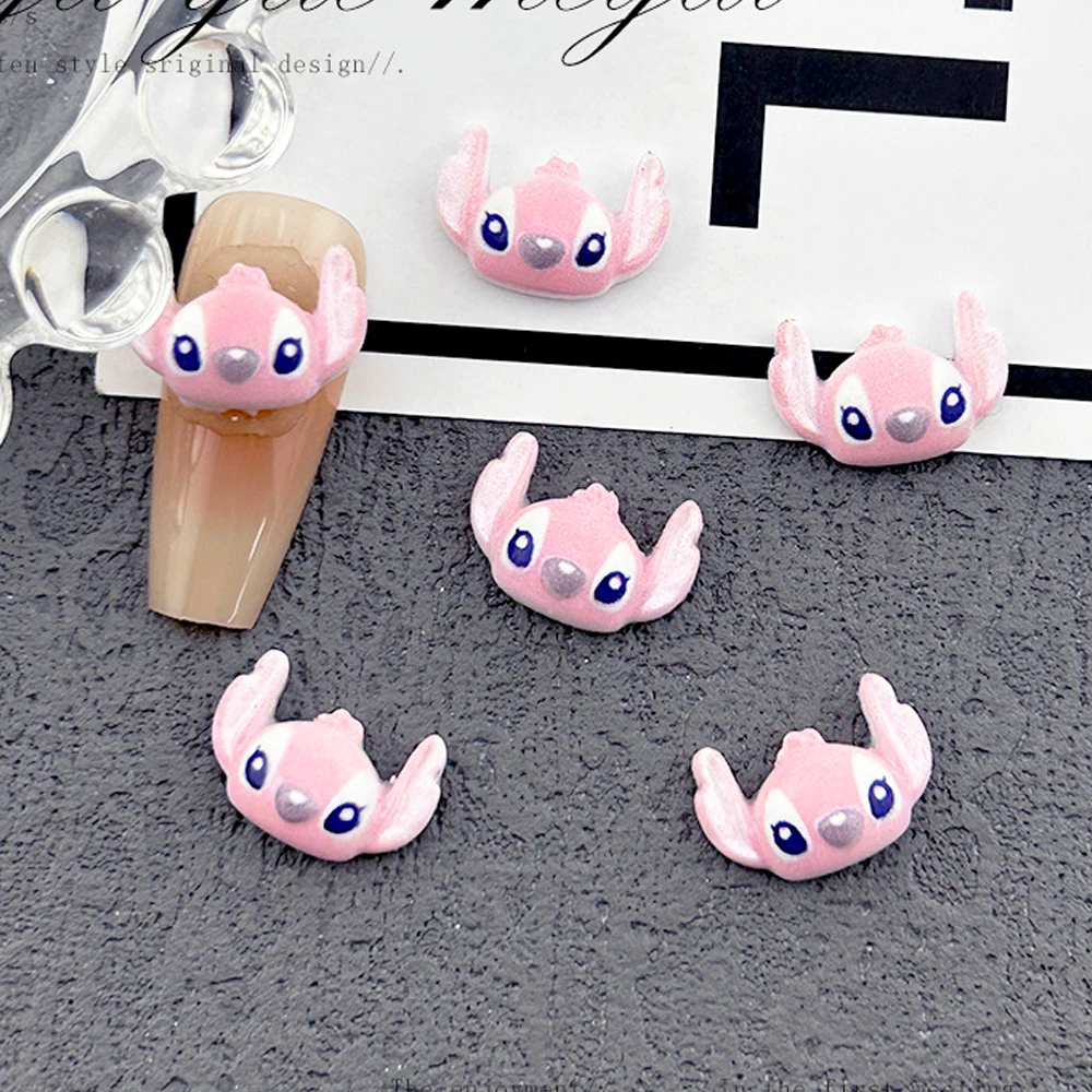 100pcs/Bag Cute Big Eared Monster Nail Charms Kawaii Flat-back Blue Stitch&Pink Angel Nail Parts DIY Manicure Accessories Crafts