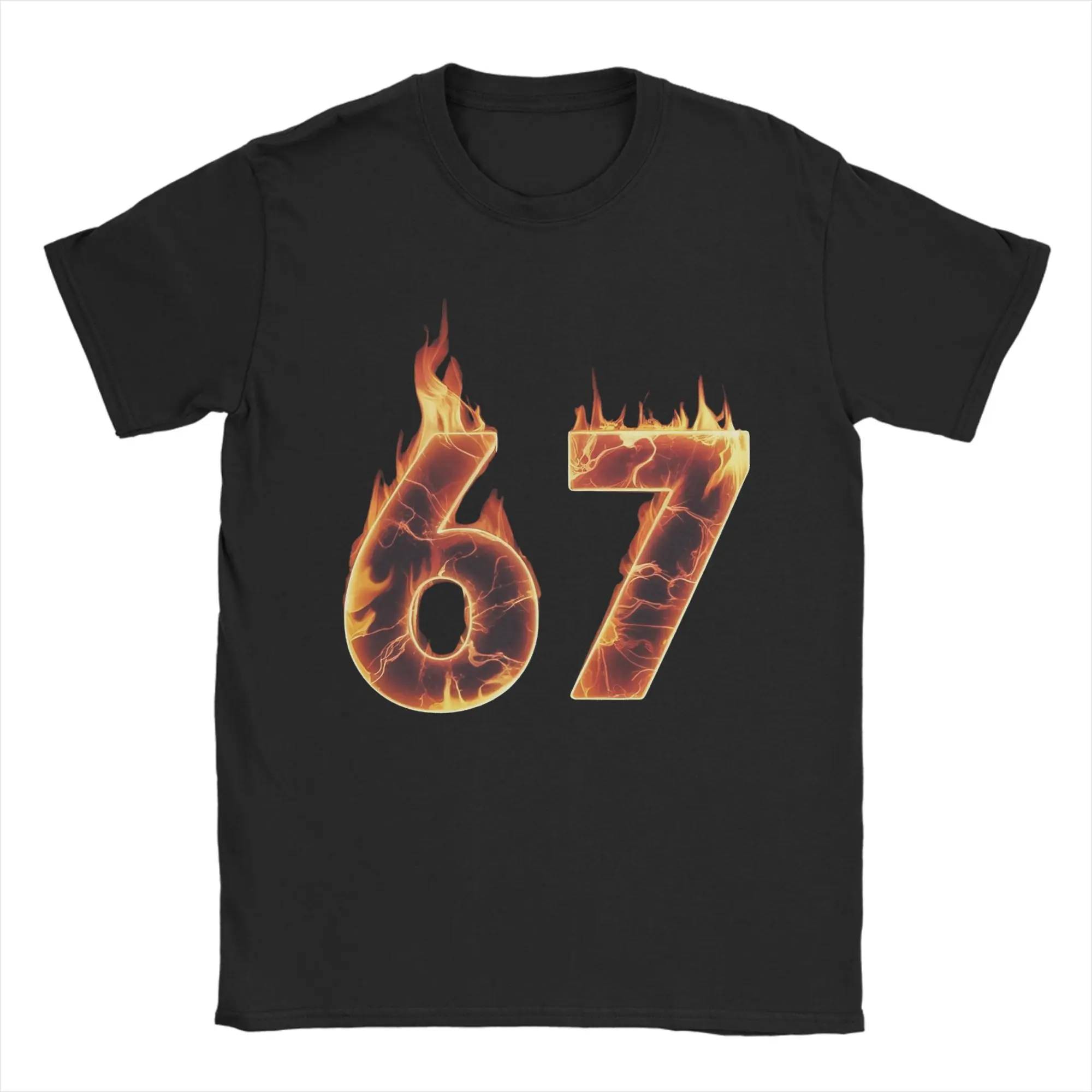 67 Flame Number Six Seven Meme Funny Fire T-Shirt Summer Leisure T-Shirts Man Cotton O-Neck Oversize Top Tees Vintage Tshirt #1