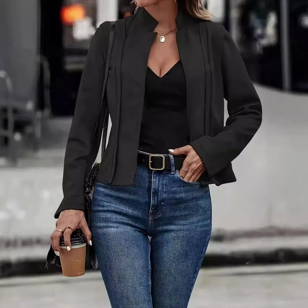 Elegant Women\'s Fashion Jacket 2024 Winter Solid Color Long Sleeved Versatile Cardigan Short Jacket Winterjaqueta  Frio Feminina