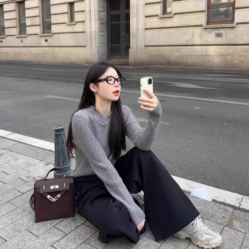 البلوزات لاعبا البلوفرات امرأة أعلى الياقات متماسكة مثير نمط BF Y2K اجتماع الأعمال المهنية الحديثة بسيطة الخريف الصلبة #5