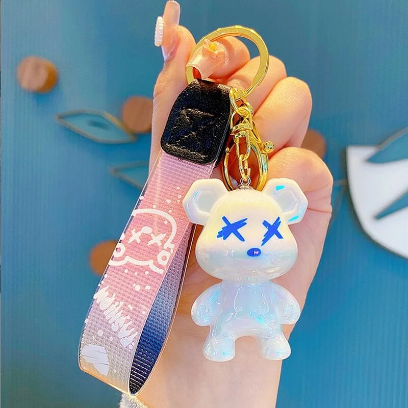 Cute Starry Bear Keychain For Car Keys With Strap Wristlet The Best Gift Keyring Key Chain Creative Doll Bag Backpack Pendant