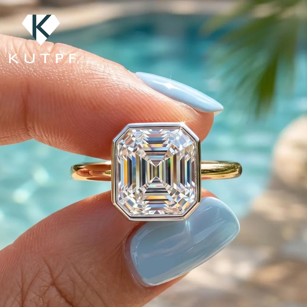 2/2.5carat Asscher Cut Moissanite Engagement Ring For Women 925 Silver Bezel Set Solitaire Diamond Wedding Ring With Certificate