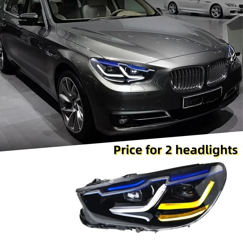 for 2010-17 BMW 5 Series GT headlight assembly F07 retrofit with LED daytime running lights, turn signals, and headlights.