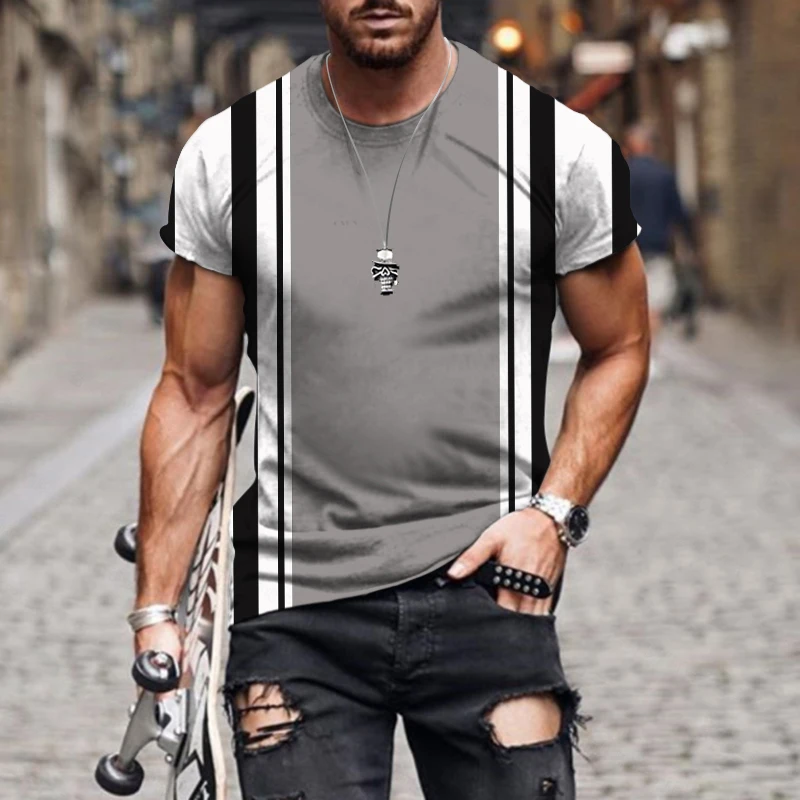 Summer Fashion Products Men\'s T-shirt 3D Print Street Fashion Stripe Plaid Shirt Summer High Quality Breathable Super Top