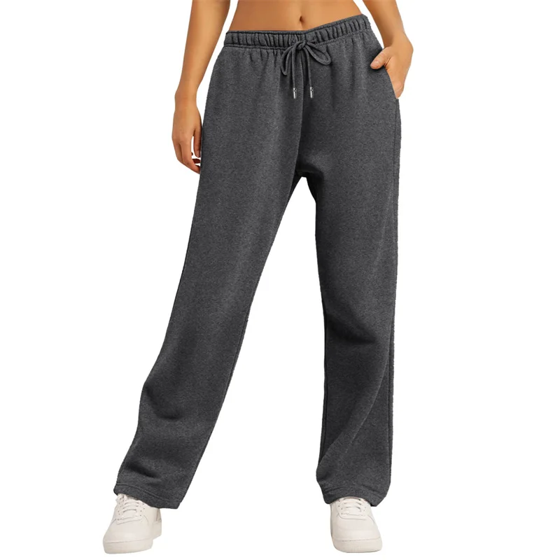Herbst-Winter Damen Einfarbige Jogginghose, Alltagshose, Damen Weite Hose, Bequeme Lose Hose mit Kordelzug für Damen – Detail 4