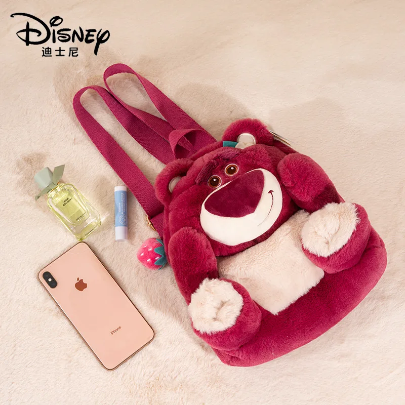 

Disney Genuine Strawberry Bear Stitch Plush Toy Backpack Cartoon Anime Stuffed Stitch Backpack Student Backpack Plush Toy Bag