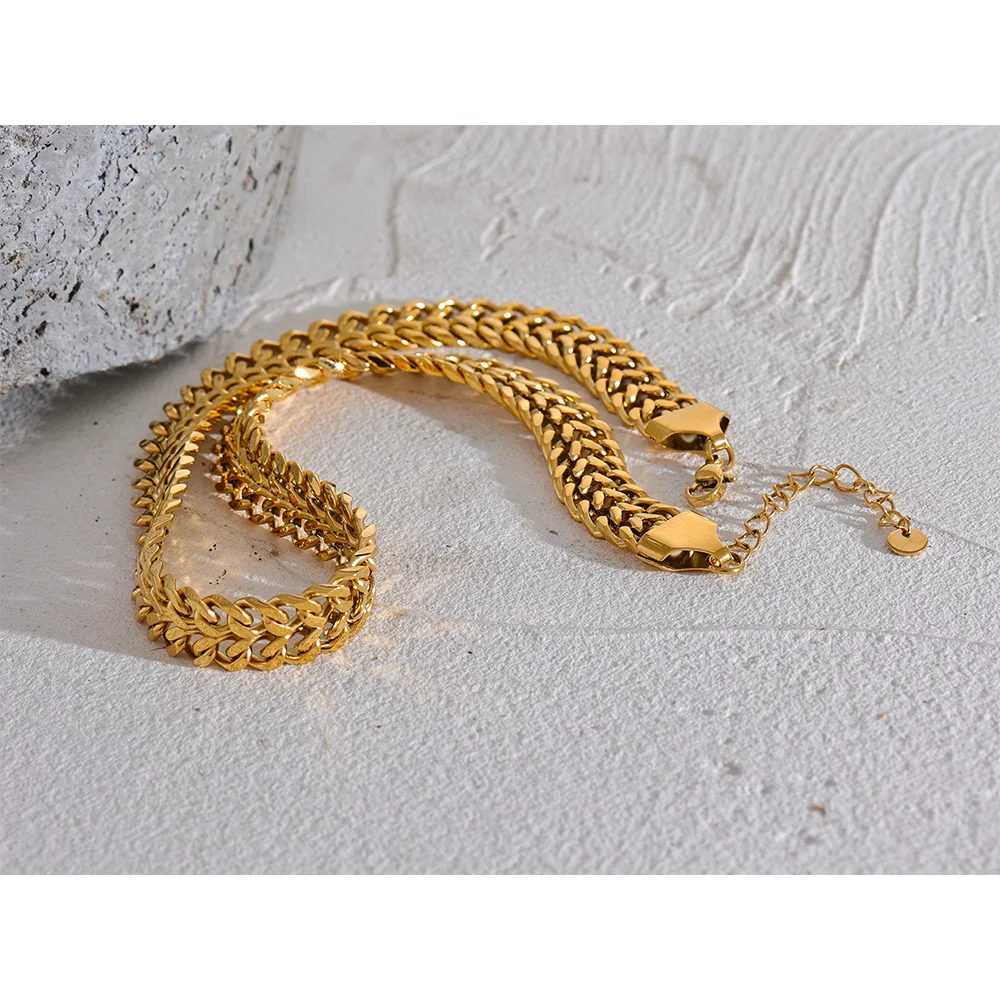 Yhpup High Grade Detailed Polished Stainless Steel Wide Chain Cuban Necklace Waterproof Metal 18K PVD Plated Trendy Jewelry Gift