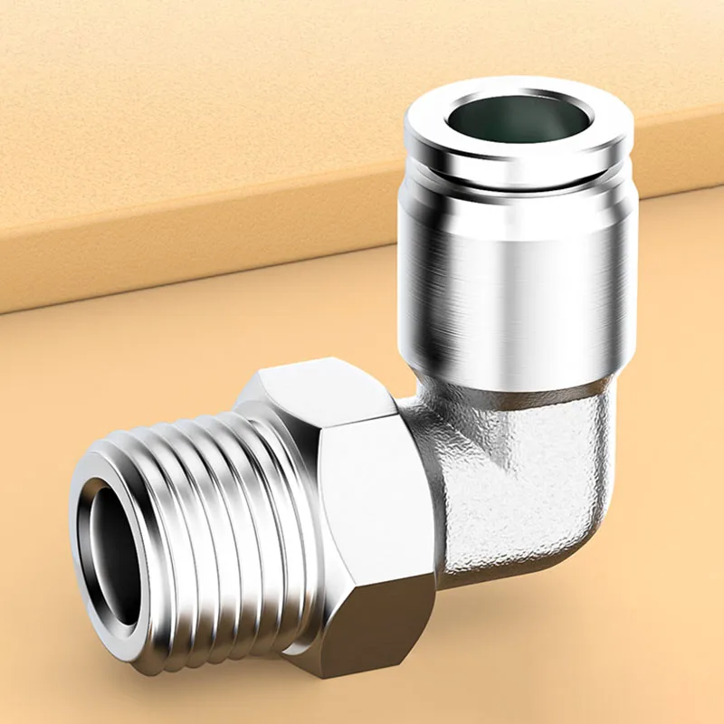 304 Stainless Steel Gas Pipe Joint External Threaded Elbow PL8-02/4-M5/6-01/10-03 Pneumatic Quick Insertion Joint