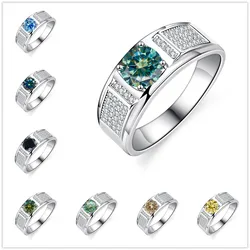 Real 1.0 Carat Moissanite Ring For Men Pure Solid 18K White Gold Rings D Color Diamond Engagement Wedding Ring Jewelry Gift