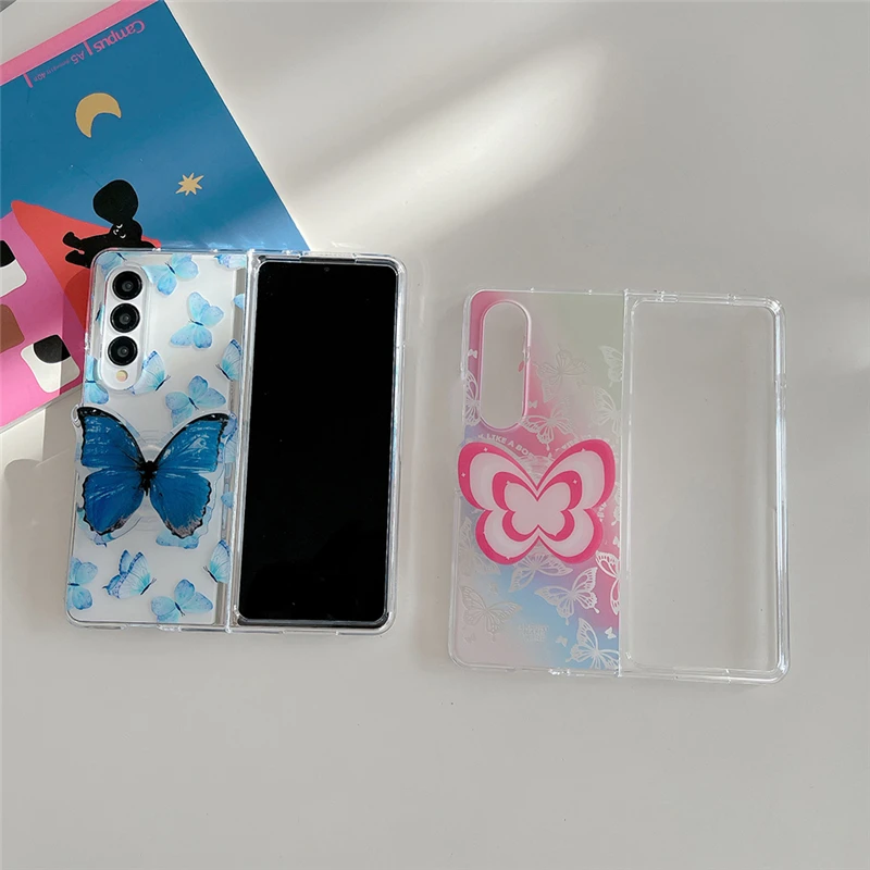 Phone Case For Samsung Galaxy Z FOLD 5 4 3 Cute Pink Butterfly Love Disney Mickey Toy Story Korean Style Edge Back Cover