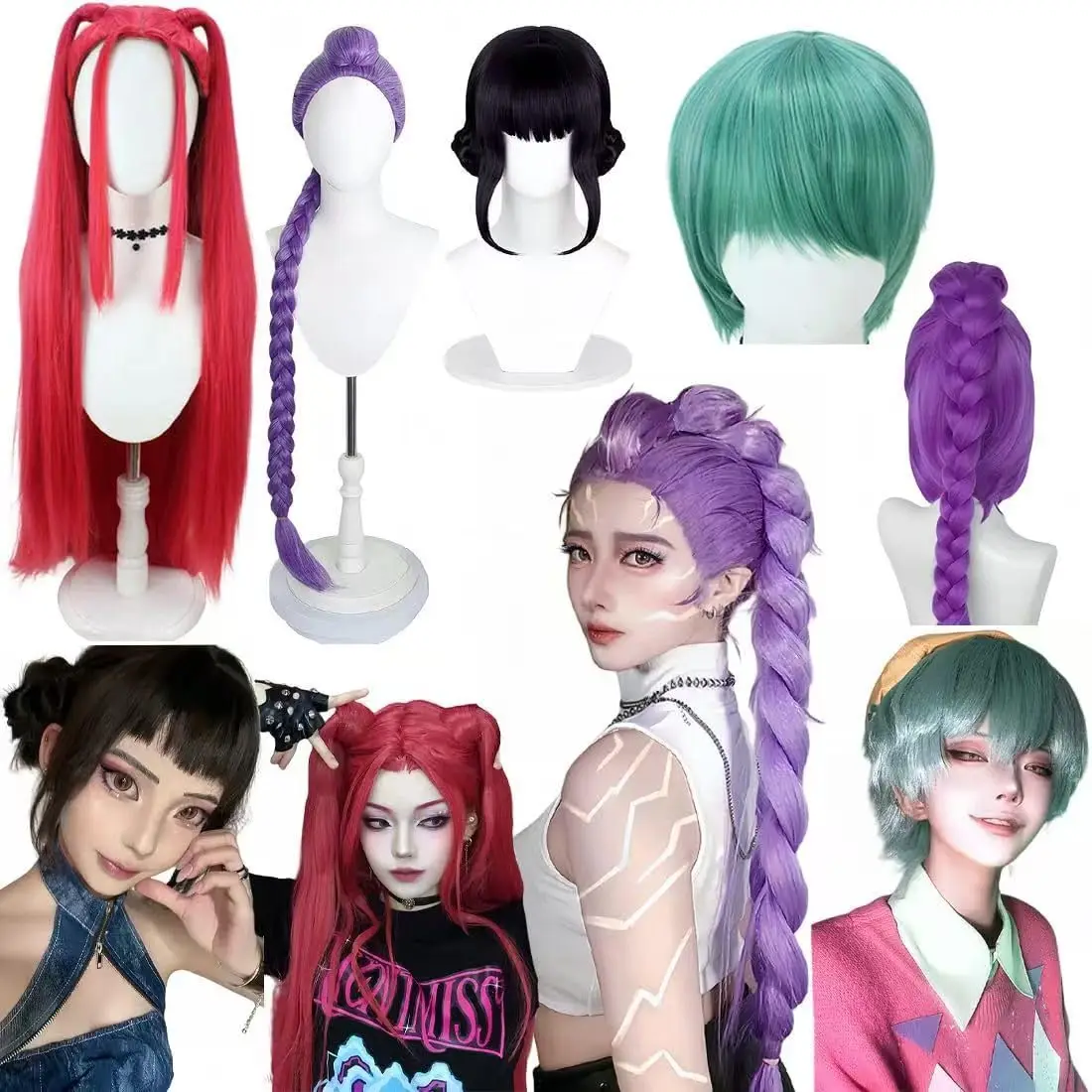 Peruki KPOP Demon Purple Braid do Cosplay dla Dzieci, Anime Kpop Singers Grube Peruki Kostiumowe z Długimi Fioletowymi Warkoczami Hall