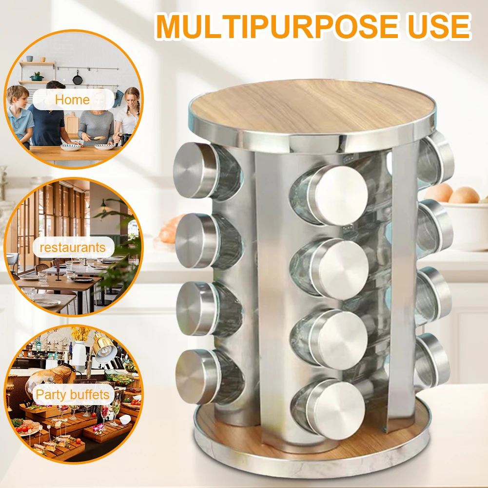 12/16/20 الجرار الفولاذ المقاوم للصدأ كونترتوب رف توابل برج التوابل رف توابل دوار المنظم لخزانة كونترتوب المطبخ #3