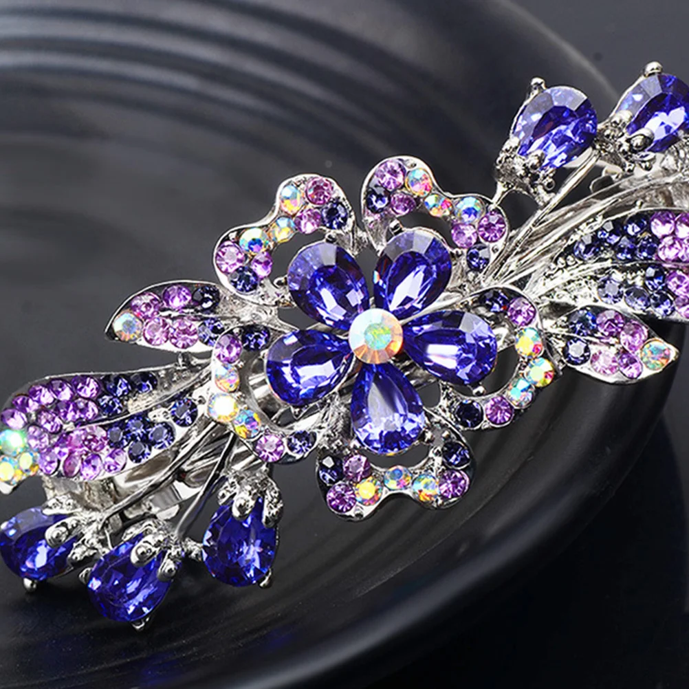 

2 Pcs Hair Clip Accessories for Women Clips Purple Rhinestone Barrette French Barrettes Womens Small Wedding Miss
