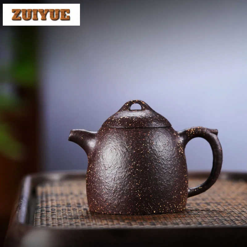 

250ml Yixing Purple Clay Teapots Handmade Qin Quan Pot Raw Ore Coarse Sand Purple Jade Gold Sand Kettle Strainer Zisha Tea Set