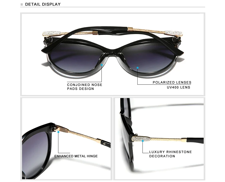 KINGSEVEN Mode Frauen Sonnenbrille Polarisierte UV400 Objektiv Luxus Fahren Runde Große Rahmen Gläser Legierung Cat Eye Weibliche Brillen – Detail 2