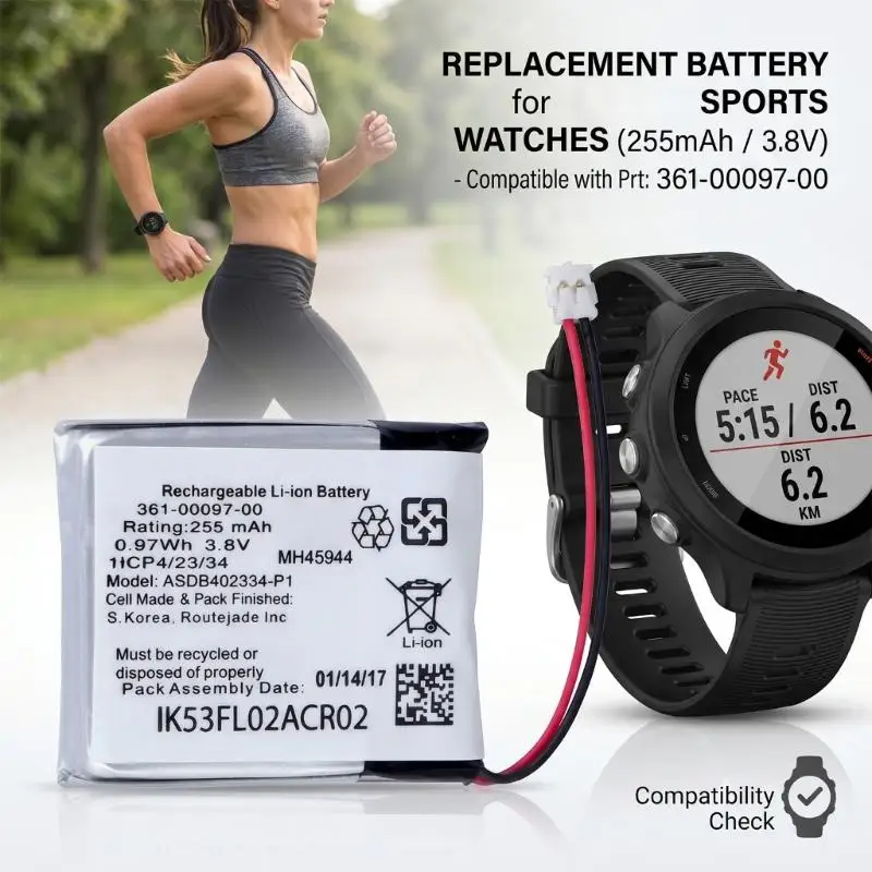 

255mAh Rechargeable Battery 361-00097-00 For Fitness Trackers And Outdoor Sports Watches Ensures Reliable Performances D2RC