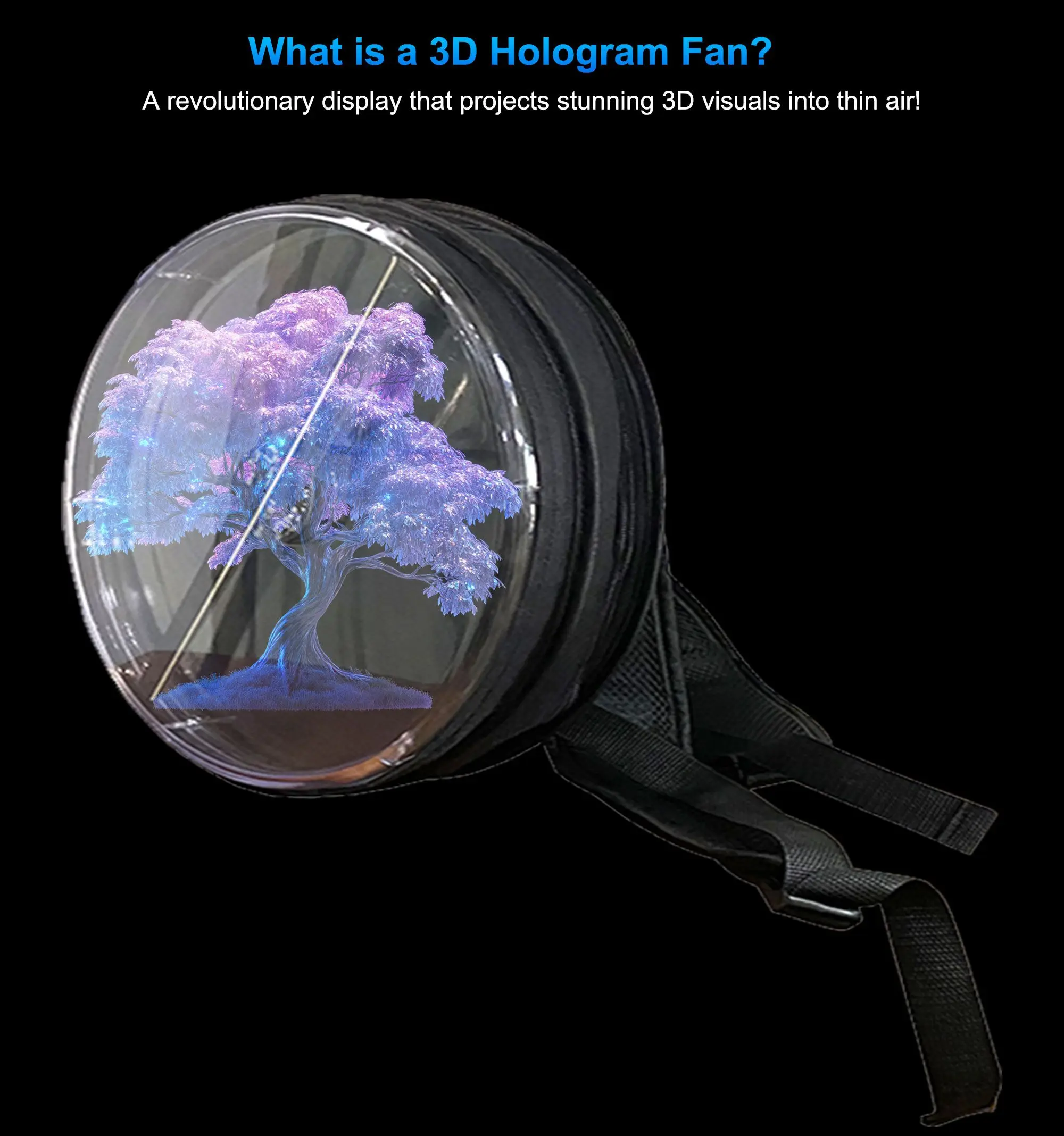 Cooler LED-3D-Hologramm-Display-Rucksack mit tragbarem Netzteil und 32 cm HD-Hologramm-Lüfterprojektorfunktionen