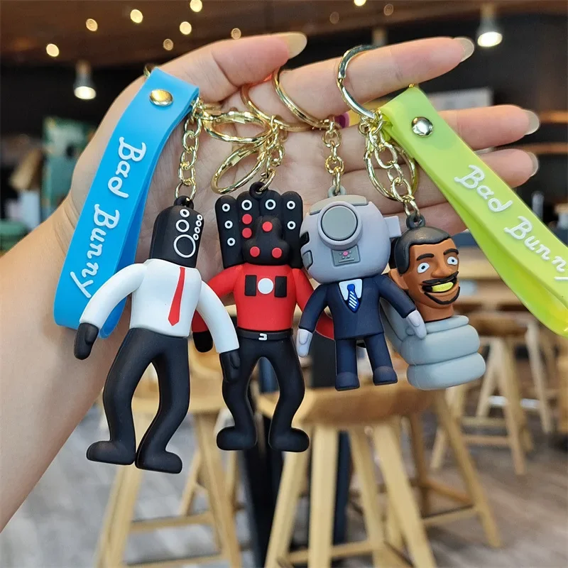 Silicone Key Chains Skibidi Toilet Man Fashion Jewelry Figurines Pendant DIY Cosplay Costumes Props Kids Anime Peripherals Toys