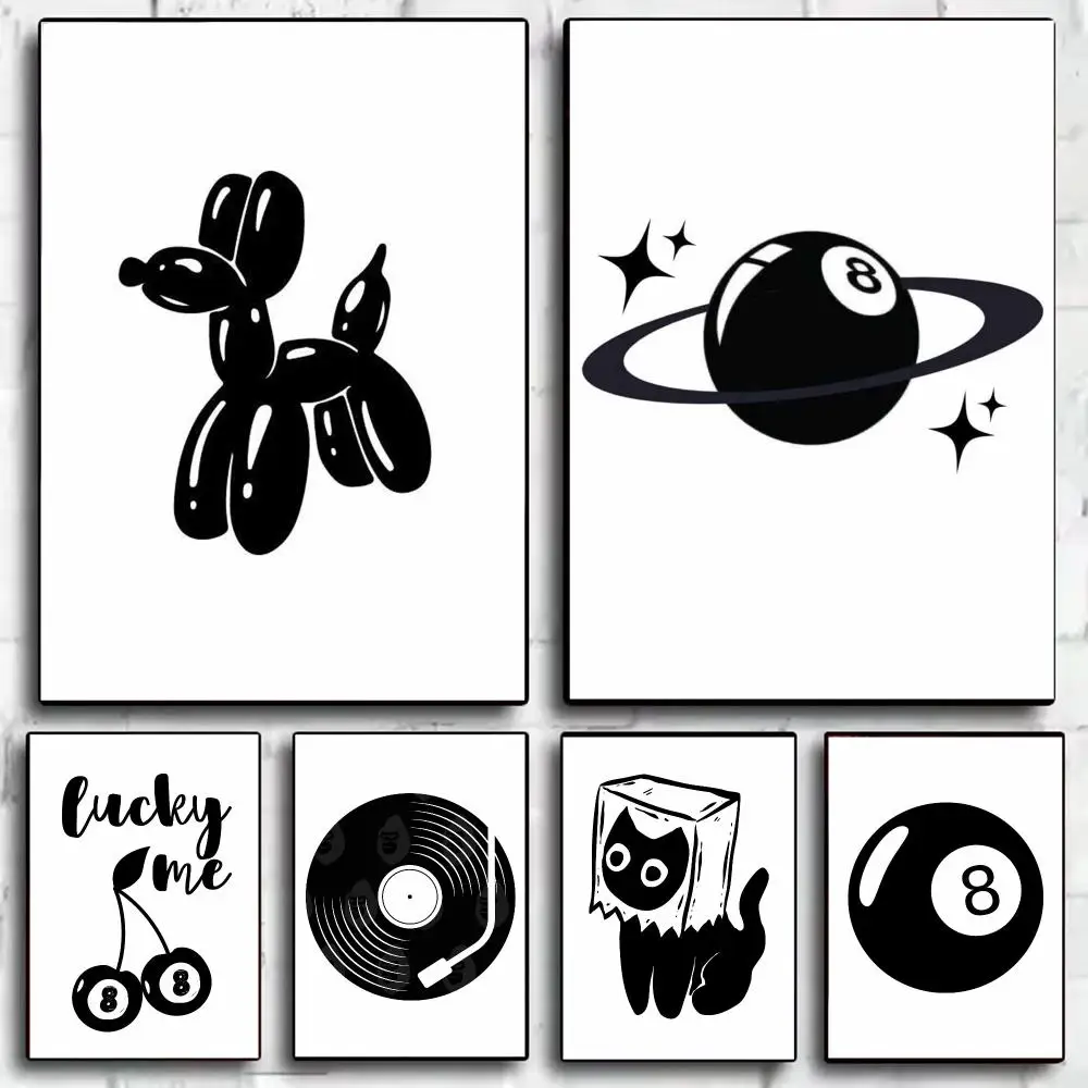 Black white billiard cat record player Poster Modern Aesthetic Wall Art Print Room Decoration Items for Bedroom Home Decor Gift
