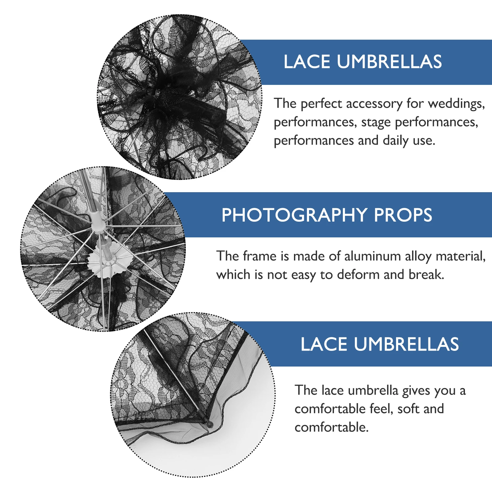 

1Pc Unique Black Lace Parasol Bridal Umbrella Photography Prop Art Décor Stage Performance Accessory