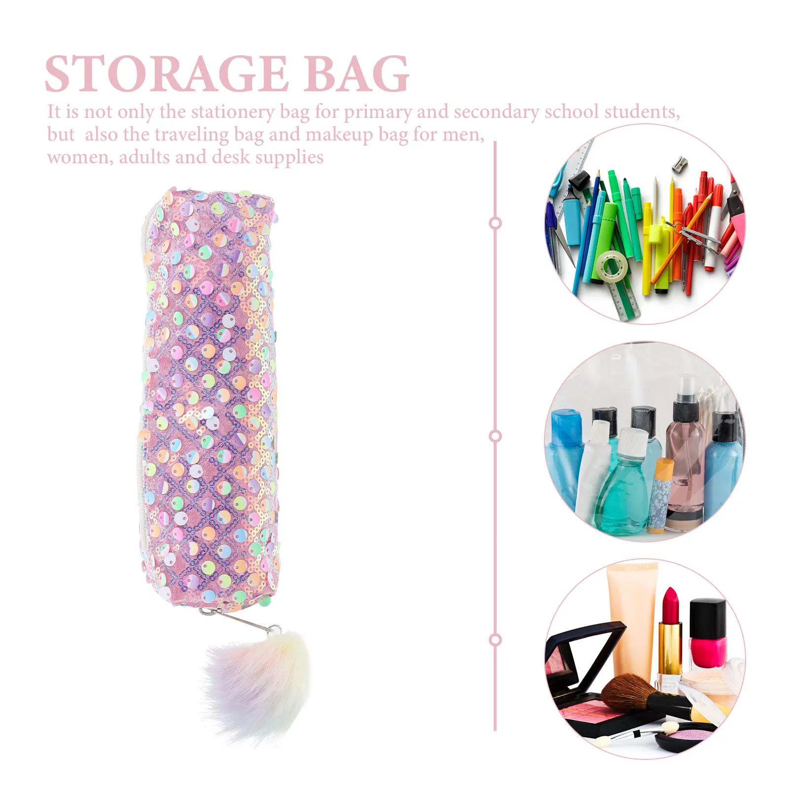 Estuche con purpurina rosa, bolsa de papelería para lápices para estudiantes, bolsa de almacenamiento de bolígrafos portátil ligera, ganizer de maquillaje, suministros de arte con lentejuelas