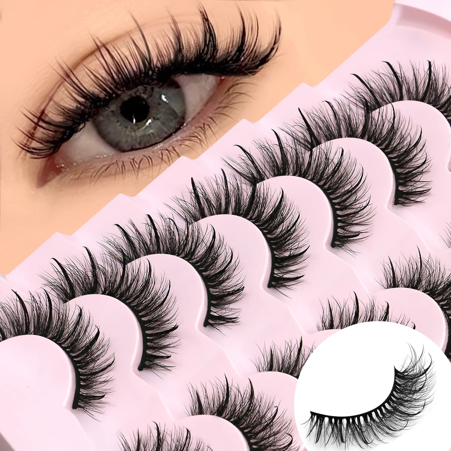 Lasvirey Faux cils œil de chat 5D, volume moelleux, naturels, moelleux, extension complète, maquillage