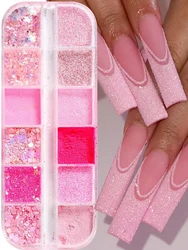 12 Grids Blue Nail Glitter Sequins, Blue Sandy Nail Art Powder 3D Holographic Flakes Decorations For Manicure