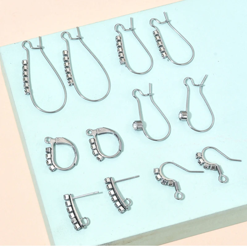 20pcs Stainless Steel French Earring Hooks Findings Not Allergic Earring with Rhinestone Jewelry for DIY Earring Jewelry Making