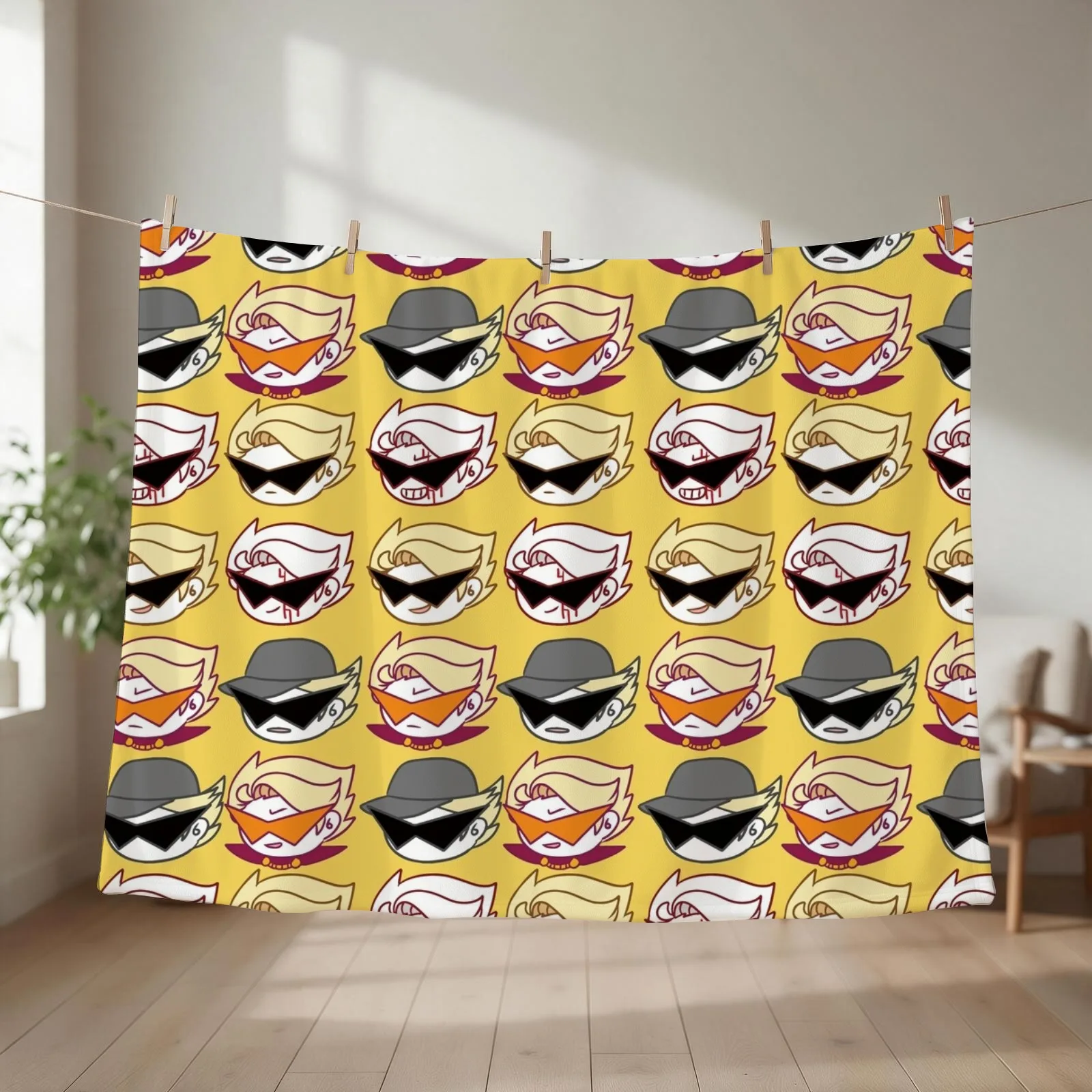 homestuck-dirk strider fabric series-Cute dirks head Throw Blanket couch cozy soft plush fuzzy picnic outdoor blanket
