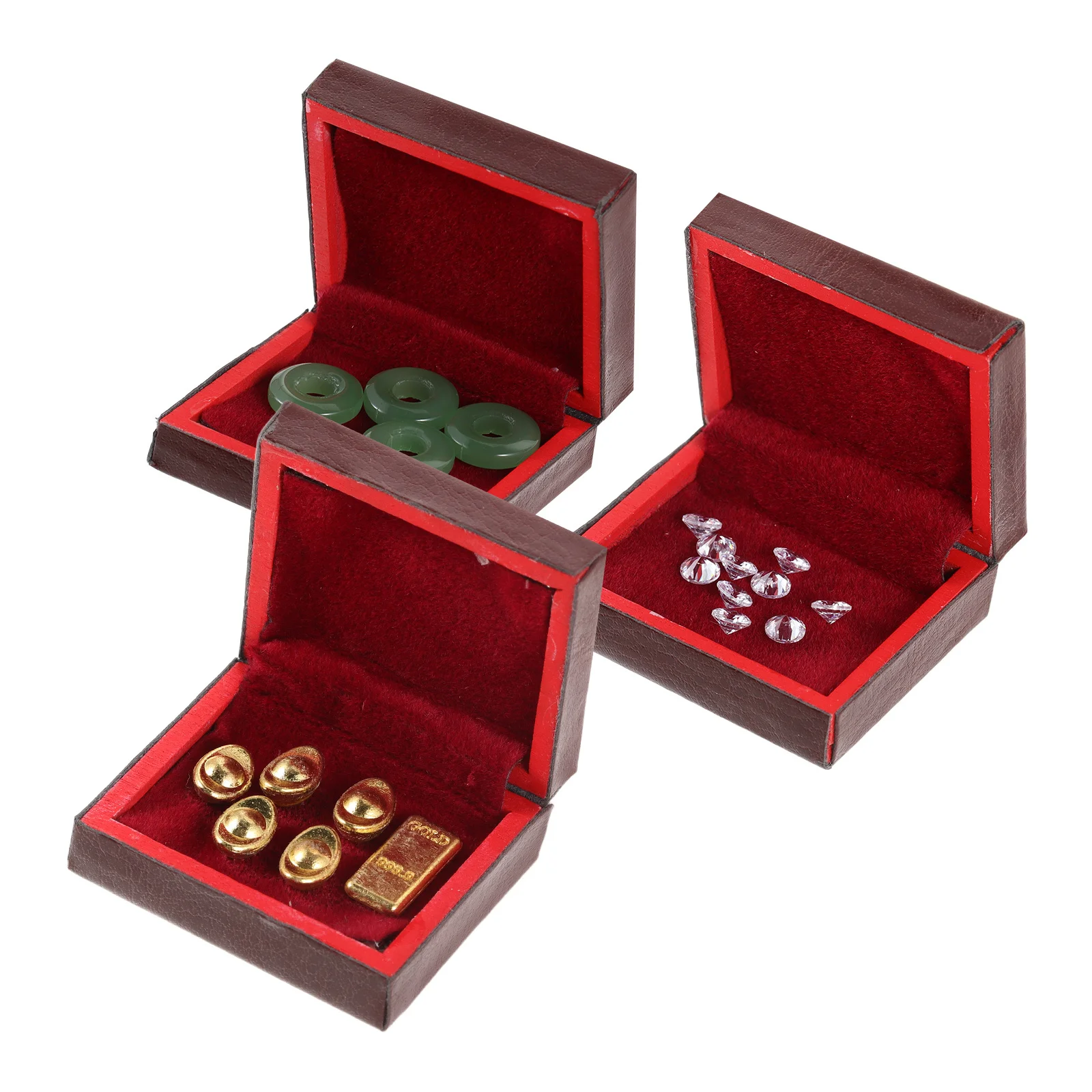 

3Pcs Miniature Jewelry Box Dollhouse Vintage Wood Treasure Organizer Small Storage Chest Mini Accessories for 1 12 Scale Mini