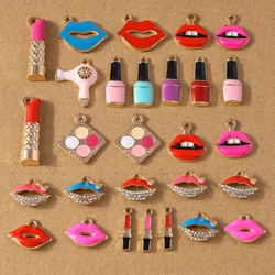 10pcs Enamel Simulation Nail Polish Lipstick Charms Pendant for Jewelry Making DIY Necklace Earrings Bracelet Accessories