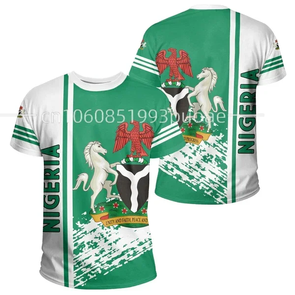 Nigeria Flag & Coat of Arms Graphic Tee Summer Casual Pullover Men's Fashion Loose T-shirts Boy Oversized Short Sleeves Tops