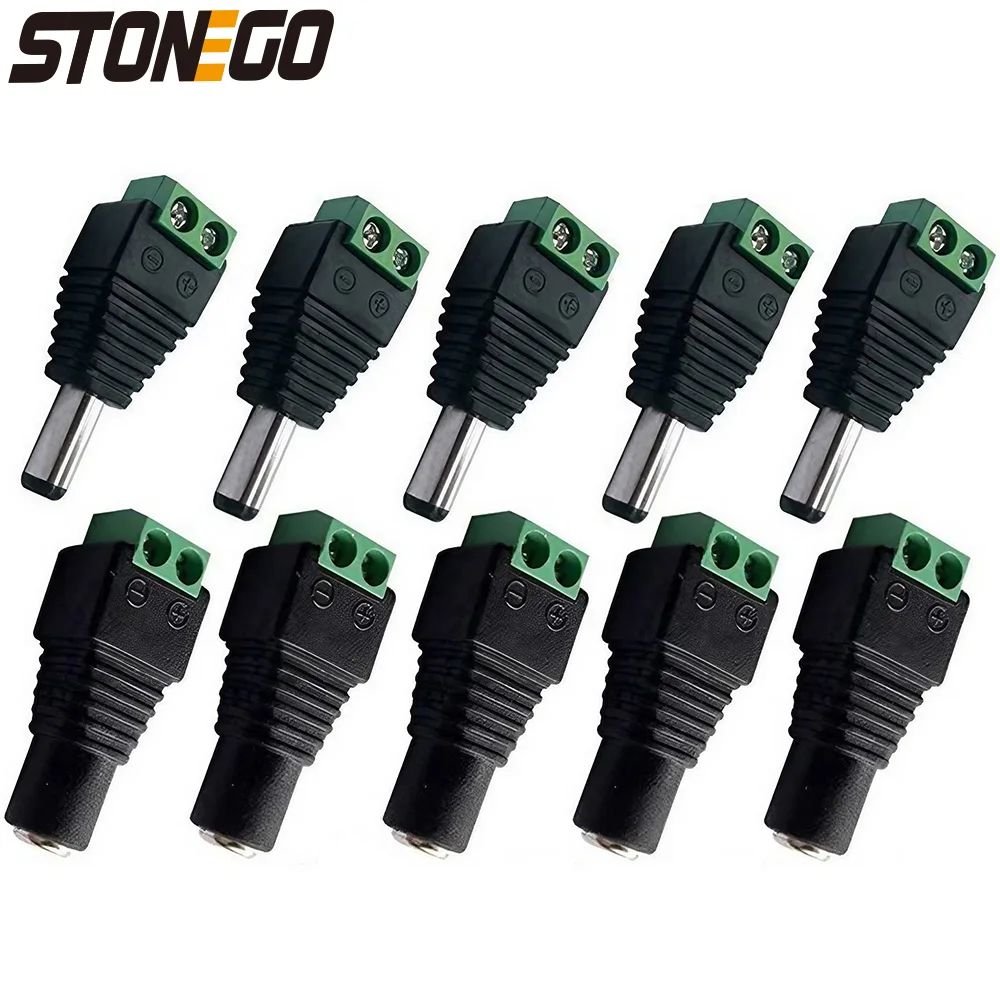 STONEGO Power Connector Plug Jack 5.5mm x 2.1mm Male Female Adapter - 10/20/50PCS for LED Strip CCTV Camera Cable