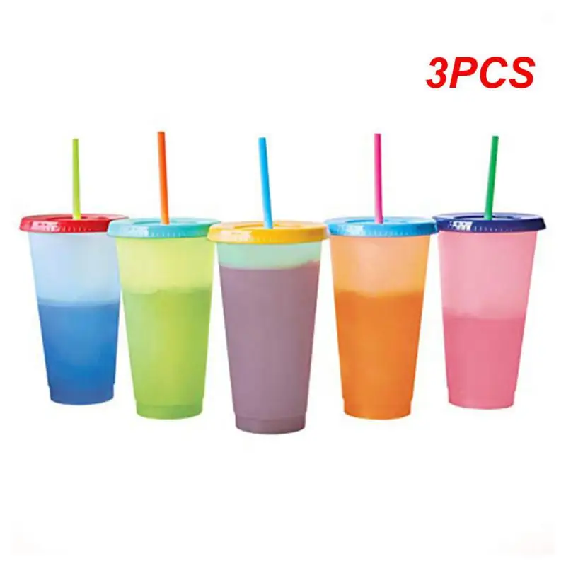 3PCS Temperature Magical Color Change Cups Colorful Cold Water Color Changing Sport Cup Mug Water Bottles With Straws