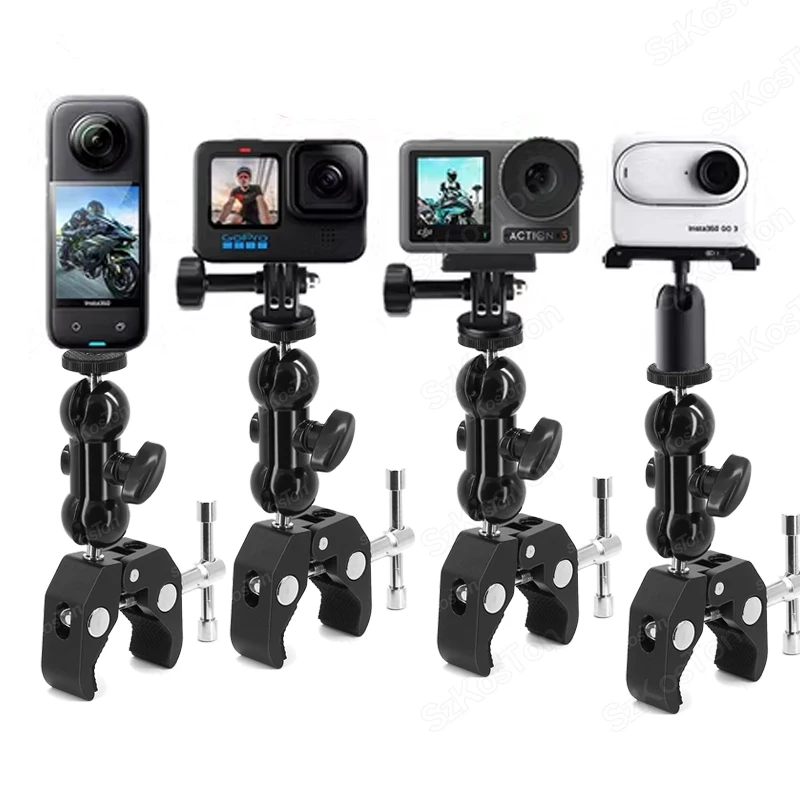 Motorcycle Crab Clamp Handlebar Fixed Mount Holder For GoPro 13 12 11 10 9 Insta 360 X4 X5 DJI Pocket 3 Aluminum Holder Bracket