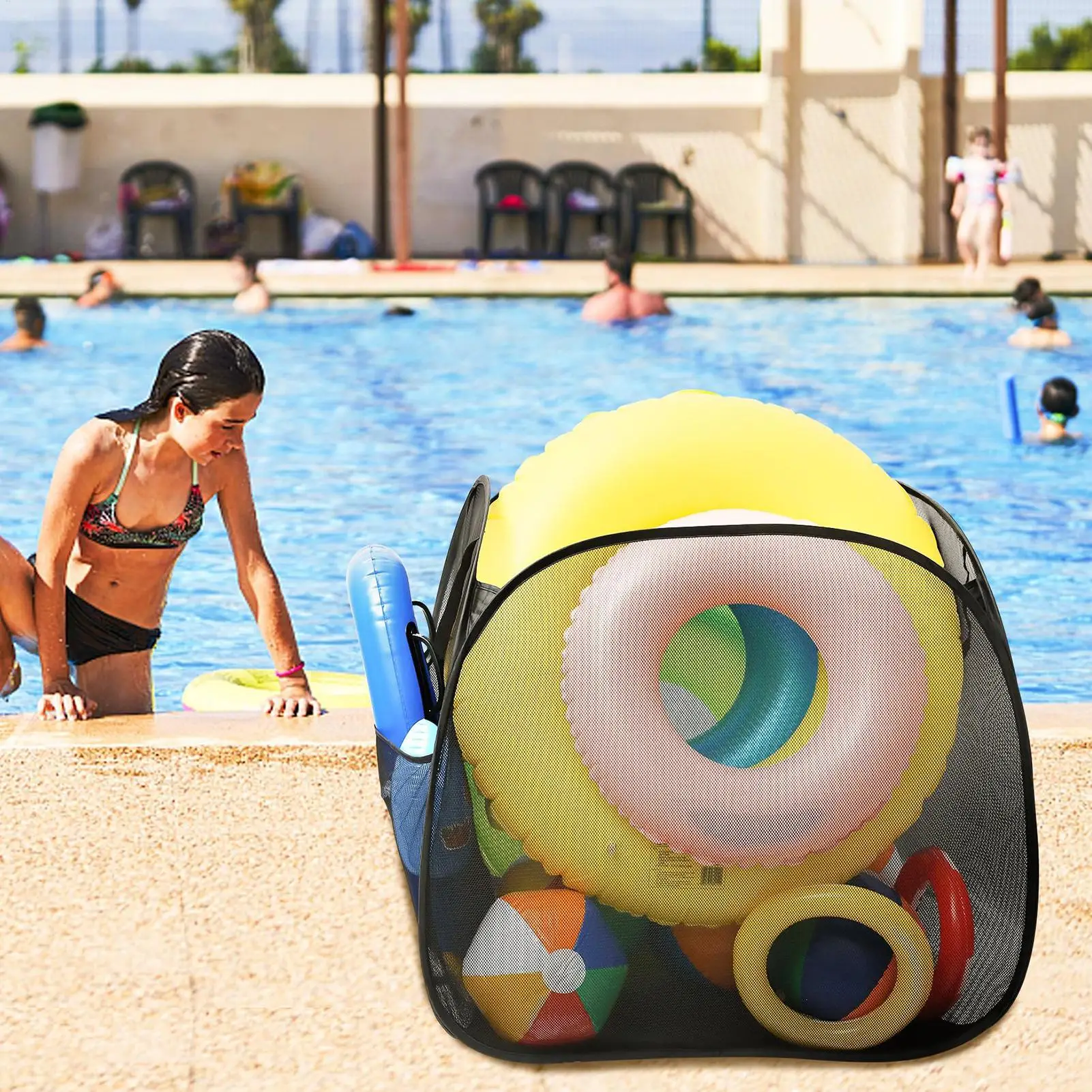 

Pool Toy Storage Bin Large Capacity Foldable Container Swimming Accessories Pool Organizer For Beach Balls Towels Inflatable