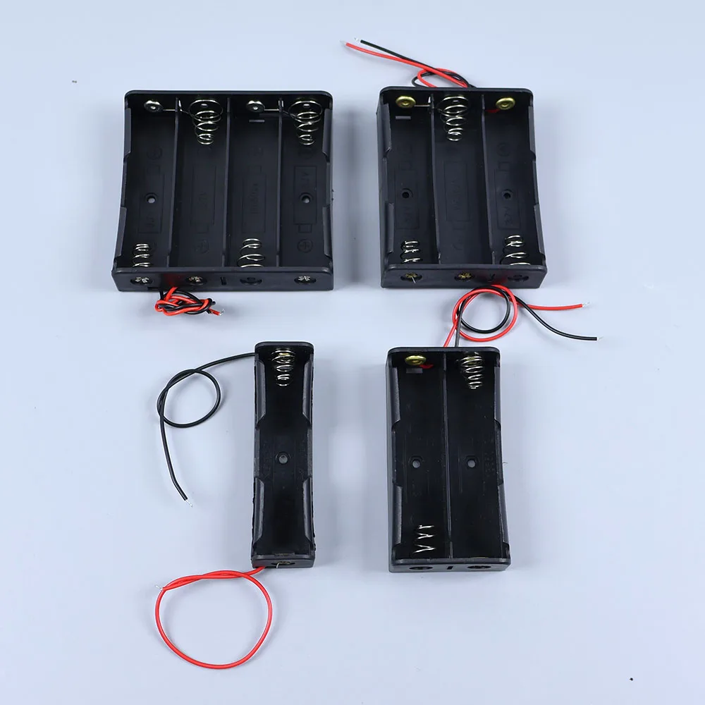 1 szt. Pojemnik na baterie 18650, 1 gniazdo, etui do przechowywania baterii 3,7 V, plastikowy pojemnik na 1/2/3/4 ogniwa z czarnymi i czerwonymi przewodami połączeniowymi
