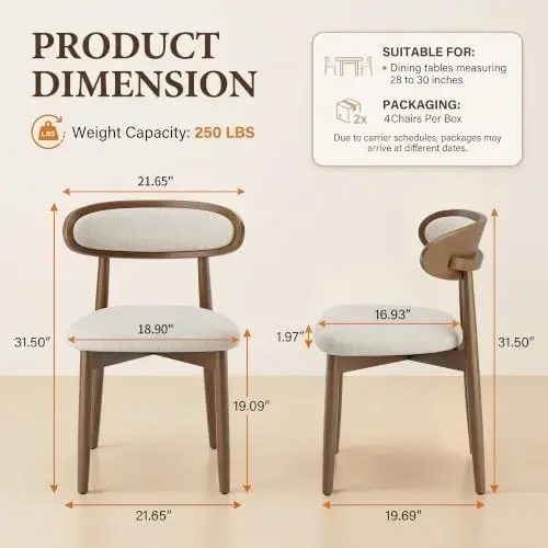 Wooden Dining Chairs Set of 4, Modern Fabric Upholstered Dining Room Chair, Kitchen Side Chairs, Farmhouse Dinner Chair