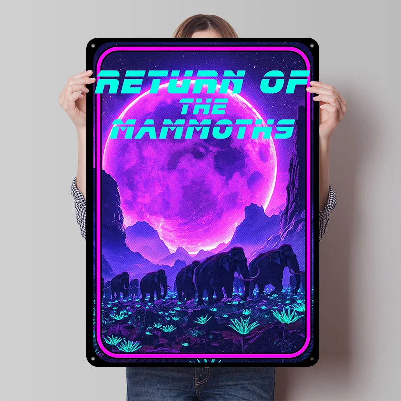 Return of the Mammoths Neon Tinplate Poster Custom Wall Art Vintage Metal Signs Retro Tin Plaque for Decoration Home Decor Items