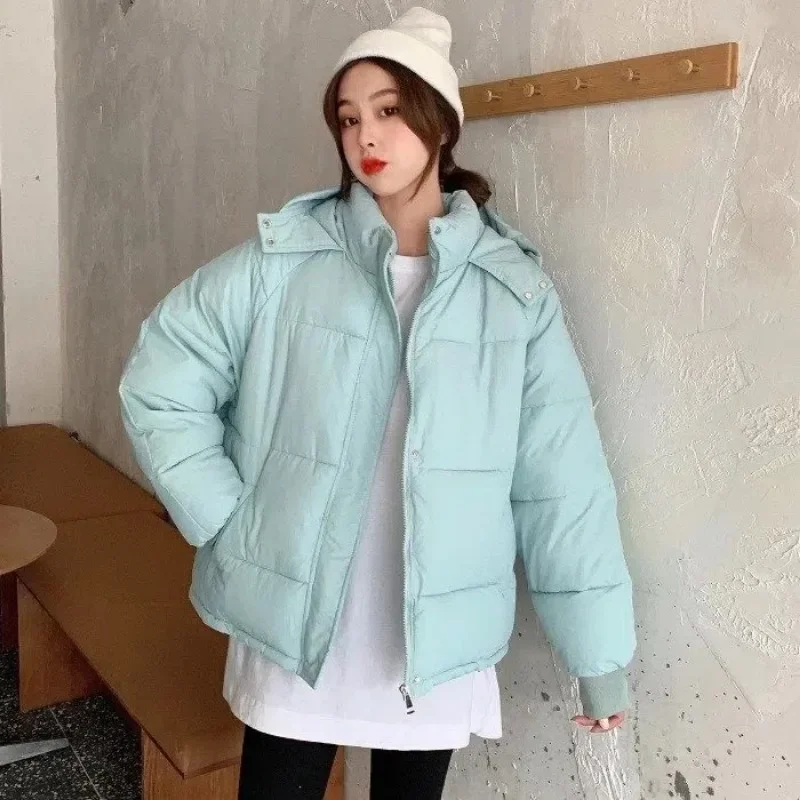 Women New Winter Short Jacket Loose Hooded Female Down Jackets Padded Solid Fashion Oversize Womens Down Korean Style Coat 2024